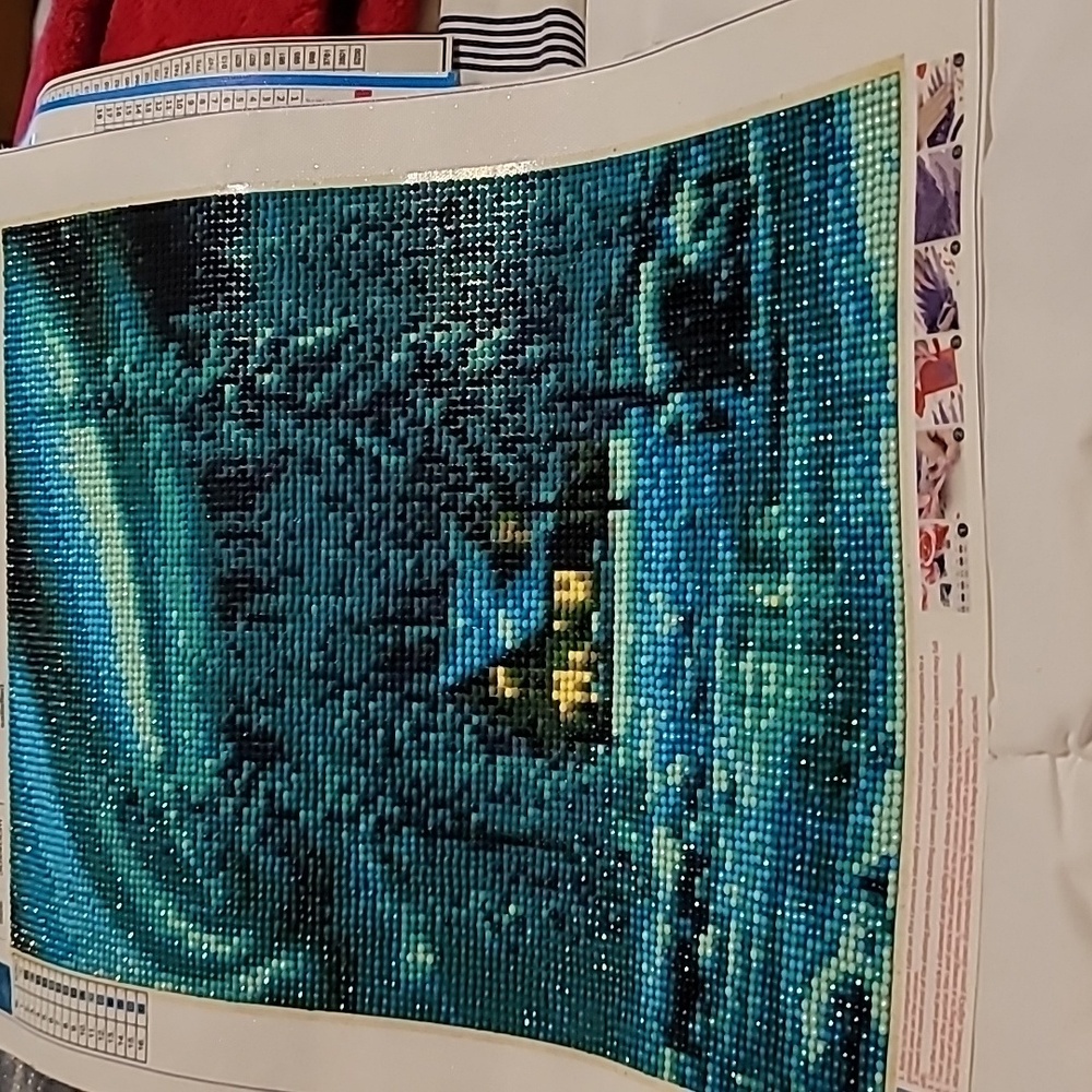 DIY 5D Diamond Painting Snowy Cabin Under Northern Lights (Completed Canvas)